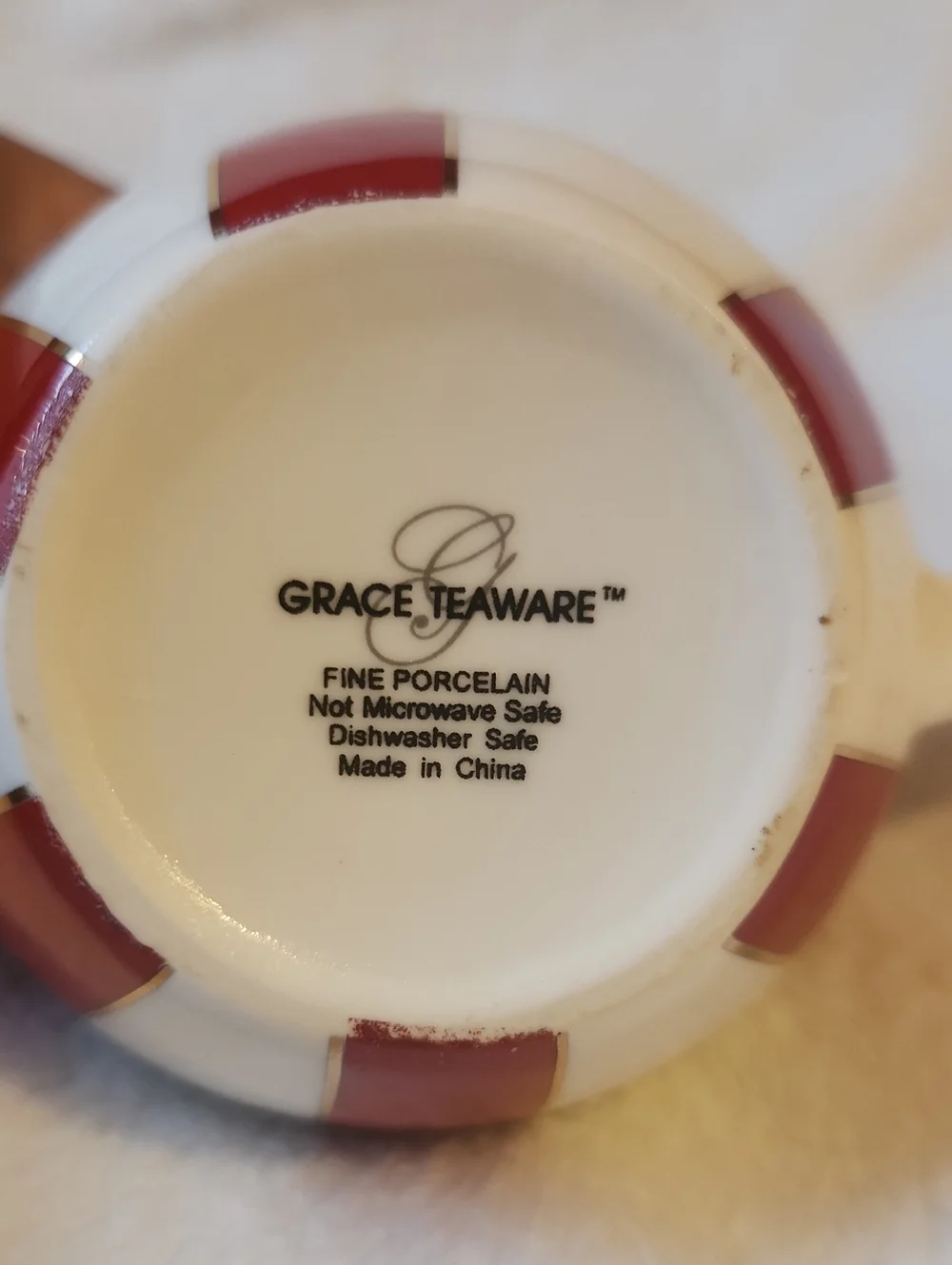 Grace Teawear, Fine Porcelain, Red and White Striped Creamer and Sugar Set